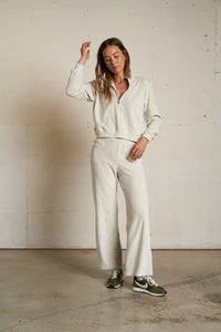 Perfect White Tee - Kiva Velour 3/4 Zip Sweatshirt (oatmeal)