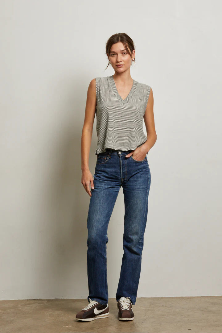 Perfect White Tee - Lucy Stripe V-Neck Tee
