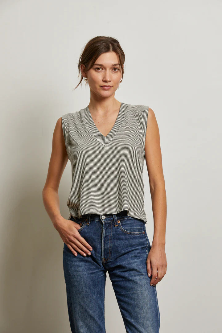 Perfect White Tee - Lucy Stripe V-Neck Tee
