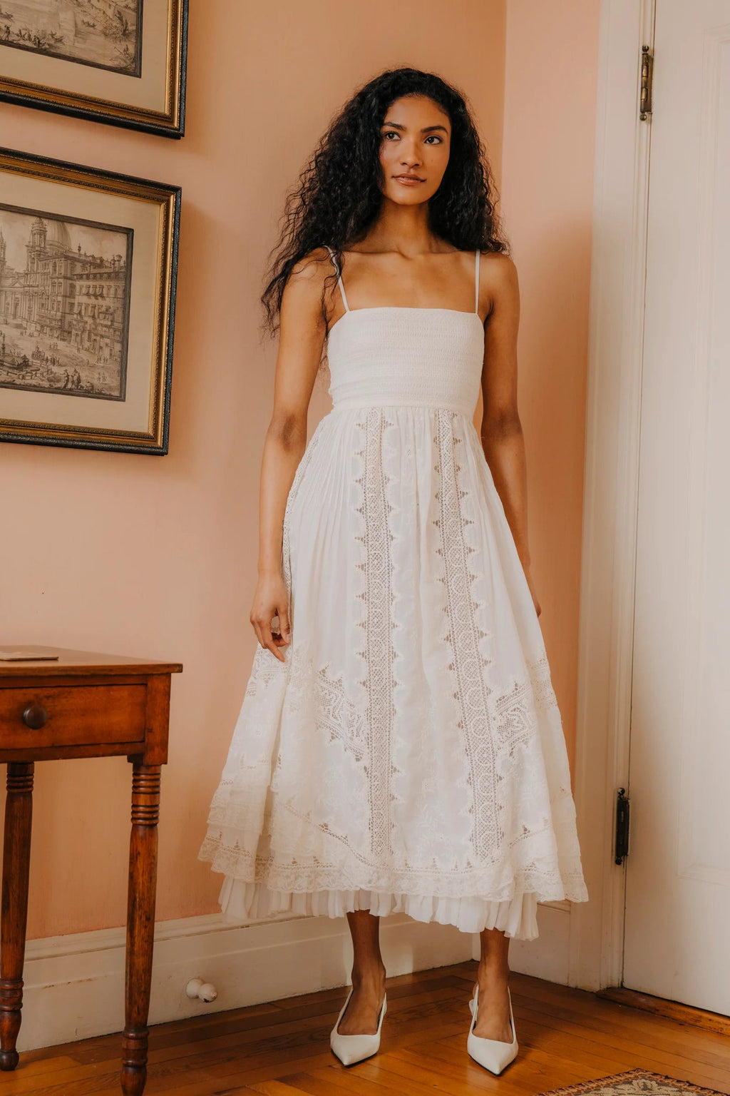 knee length dresses for ladies Anthropologie Love The Label Floral Printed Maxi Dress  White Chocolate  Couture