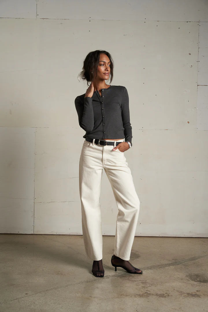 Perfect White Tee - Maureen Luxe Rib  Fitted Cardigan (charcoal)