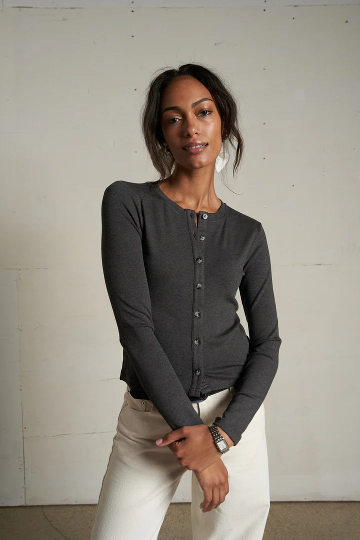 Perfect White Tee - Maureen Luxe Rib  Fitted Cardigan (charcoal)