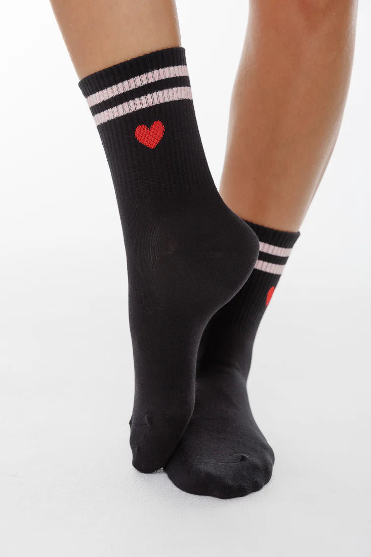 Lim Lim - Pink Stripe Hearts Socks (black)